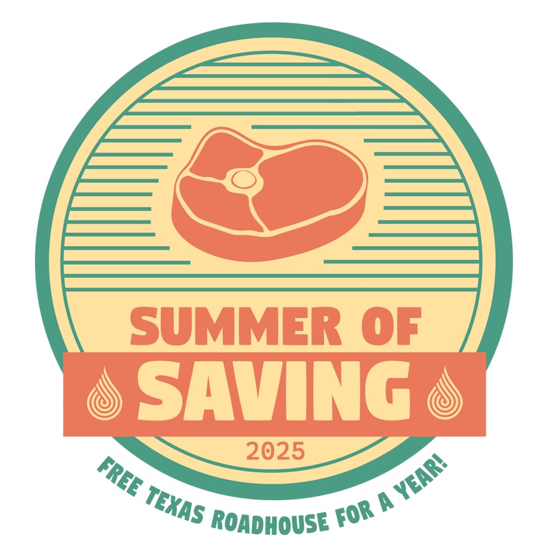 Image of Summer of Saving logo that says Free Texas Roadhouse for a Year.